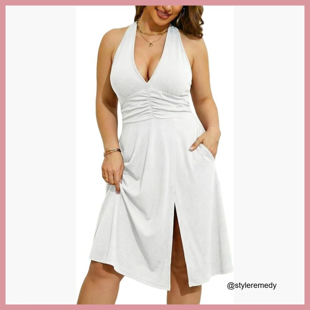 Polyester Spandex Halter Neck Backless Mini Dress… - image 1